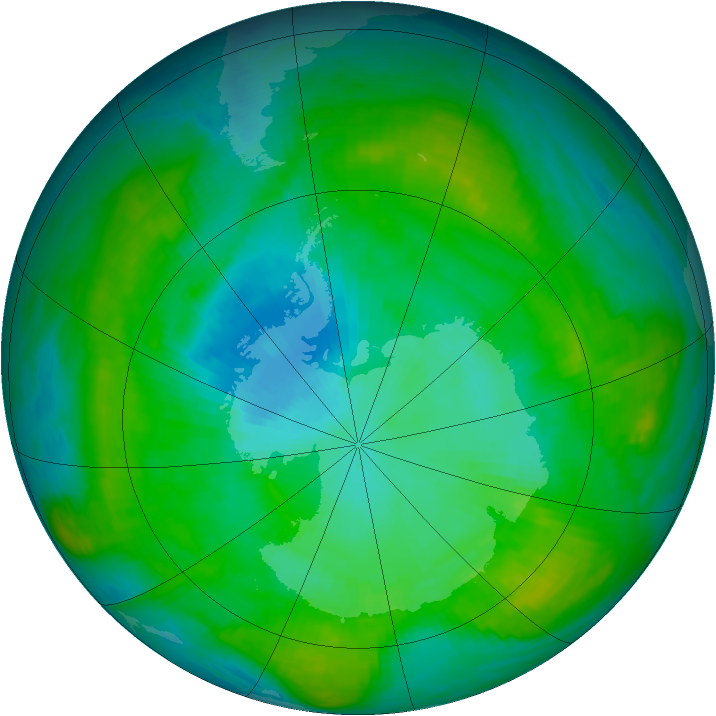 Antarctic ozone map for 25 January 1982
